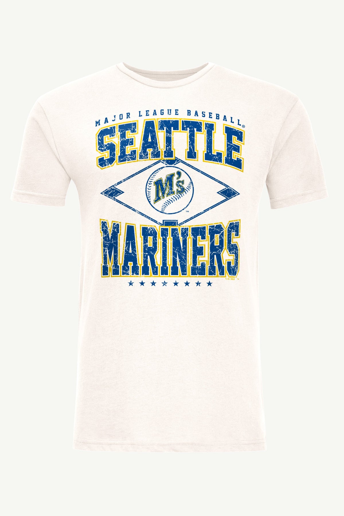 MENS SEATTLE MARINERS DISTRESSED COOPERSTOWN DIAMOND SHORT SLEEVE T SHIRT - Vintage White