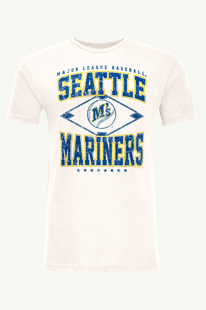 MENS SEATTLE MARINERS DISTRESSED COOPERSTOWN DIAMOND SHORT SLEEVE T SHIRT - Vintage White