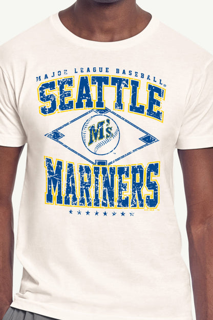 MENS SEATTLE MARINERS DISTRESSED COOPERSTOWN DIAMOND SHORT SLEEVE T SHIRT - Vintage White