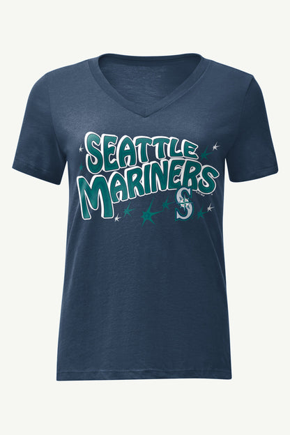WOMENS SEATTLE MARINERS FIREWORKS V NECK T SHIRT - Navy