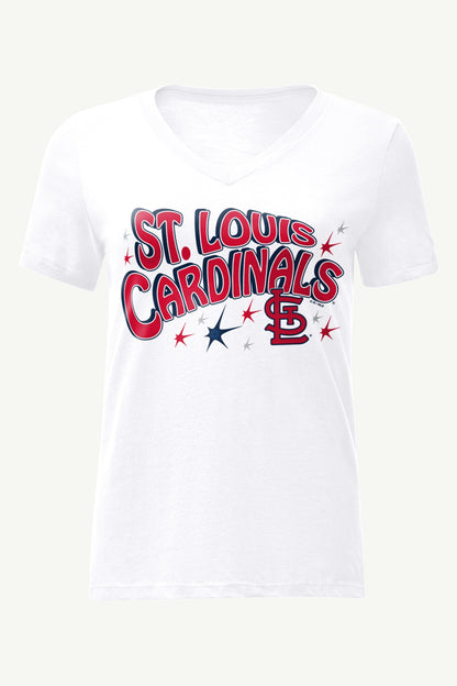 WOMENS ST LOUIS CARDINALS FIREWORKS V NECK T SHIRT - White