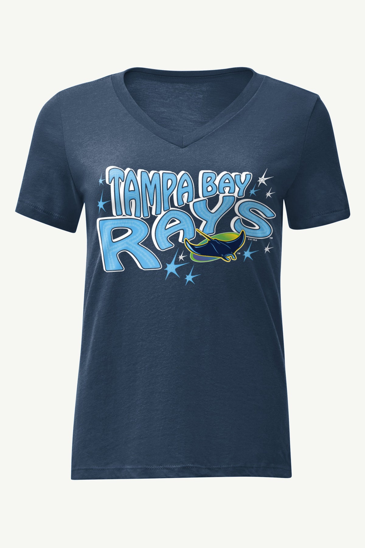 WOMENS TAMPA BAY RAYS FIREWORKS V NECK T SHIRT - Navy