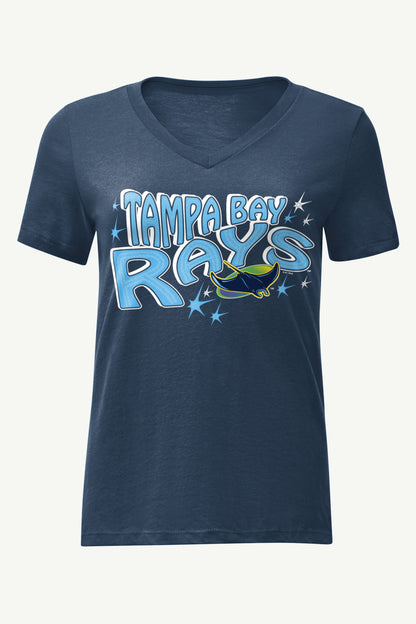 WOMENS TAMPA BAY RAYS FIREWORKS V NECK T SHIRT - Navy