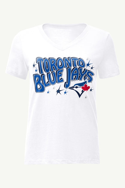 WOMENS TORONTO BLUE JAYS FIREWORKS V NECK T SHIRT - White
