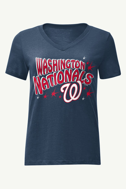 WOMENS WASHINGTON NATIONALS FIREWORKS V NECK T SHIRT - Navy