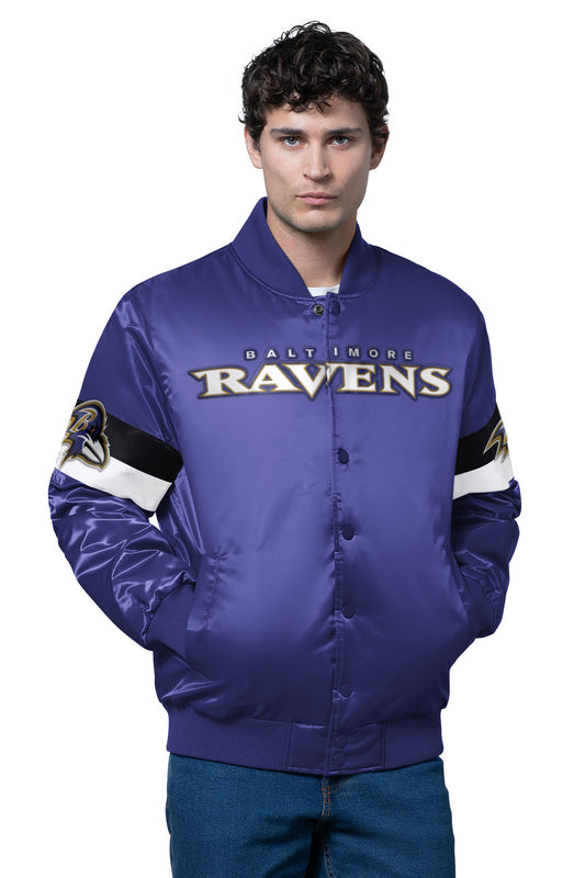 MENS BALTIMORE RAVENS TRIPLE OPTION SATIN VARSITY JACKET - Starter