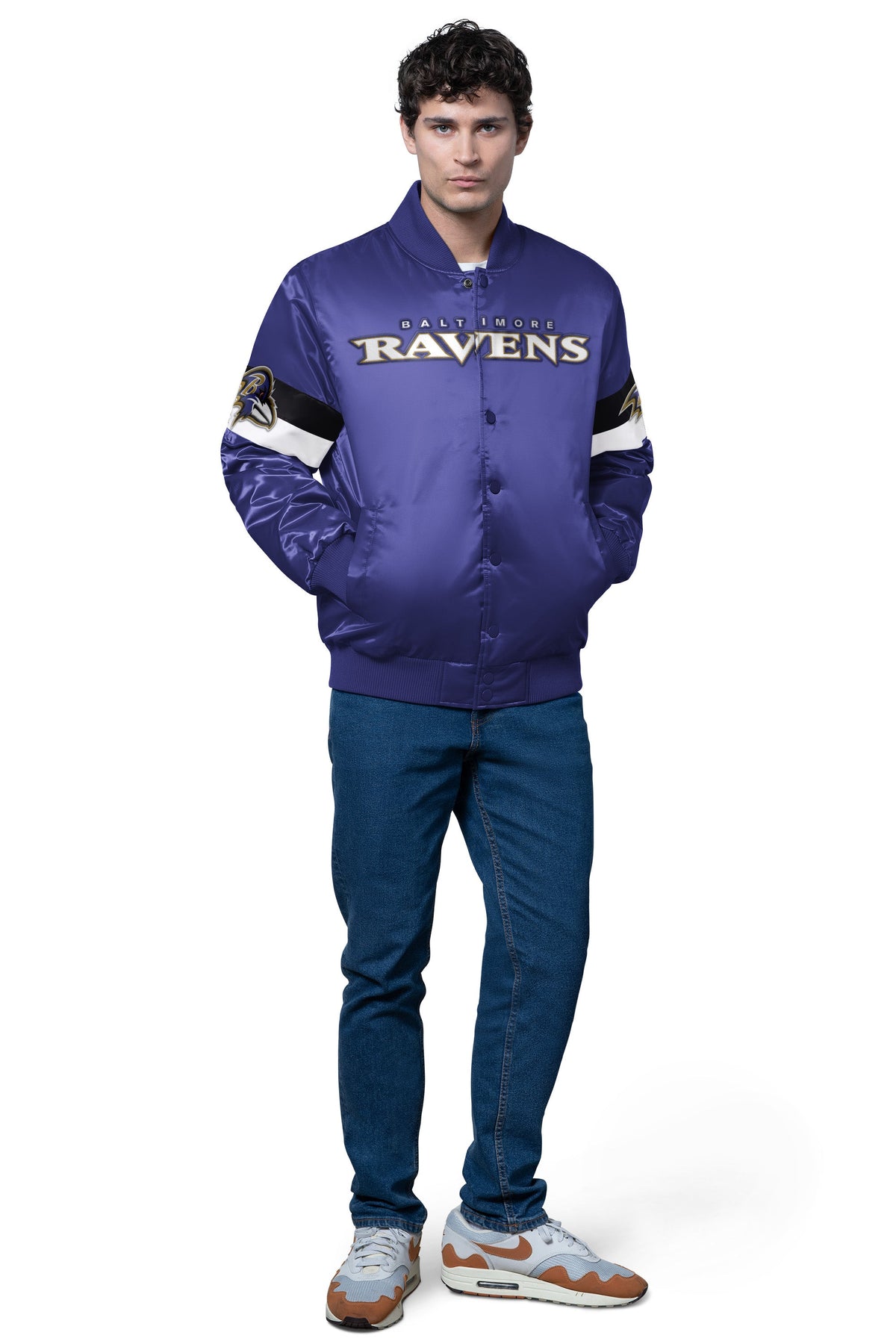 MENS BALTIMORE RAVENS TRIPLE OPTION SATIN VARSITY JACKET - Starter