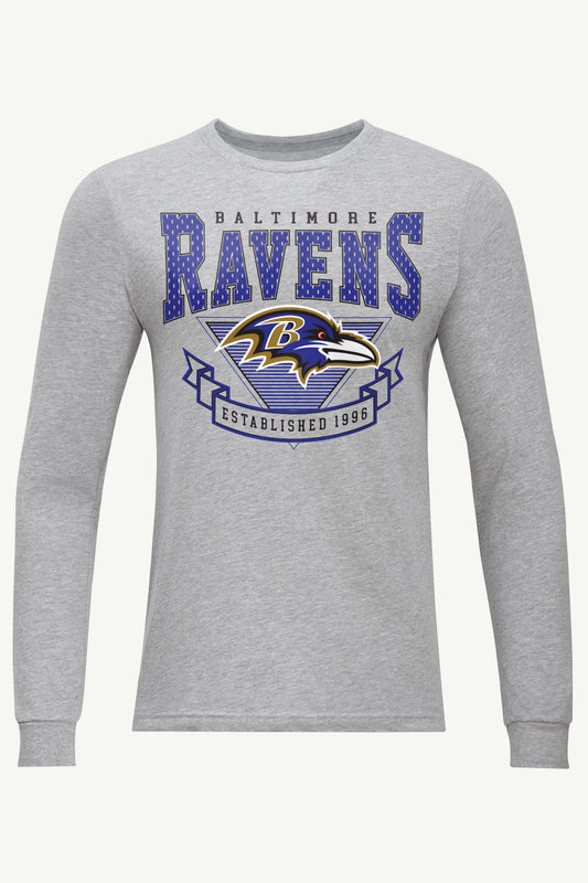 MENS BALTIMORE RAVENS 80's INSPIRED LONG SLEEVE T SHIRT - Heather Grey