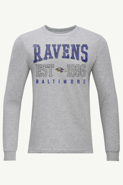 MENS BALTIMORE RAVENS RETRO LONG SLEEVE T SHIRT - Heather Grey