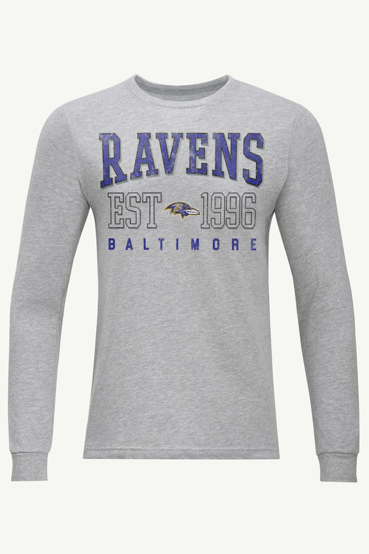 MENS BALTIMORE RAVENS RETRO LONG SLEEVE T SHIRT - Heather Grey
