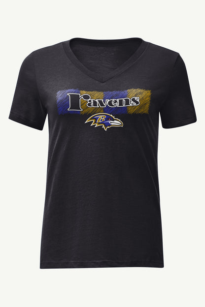 WOMENS BALTIMORE RAVENS COLOR SHADING V-NECK T SHIRT - Black