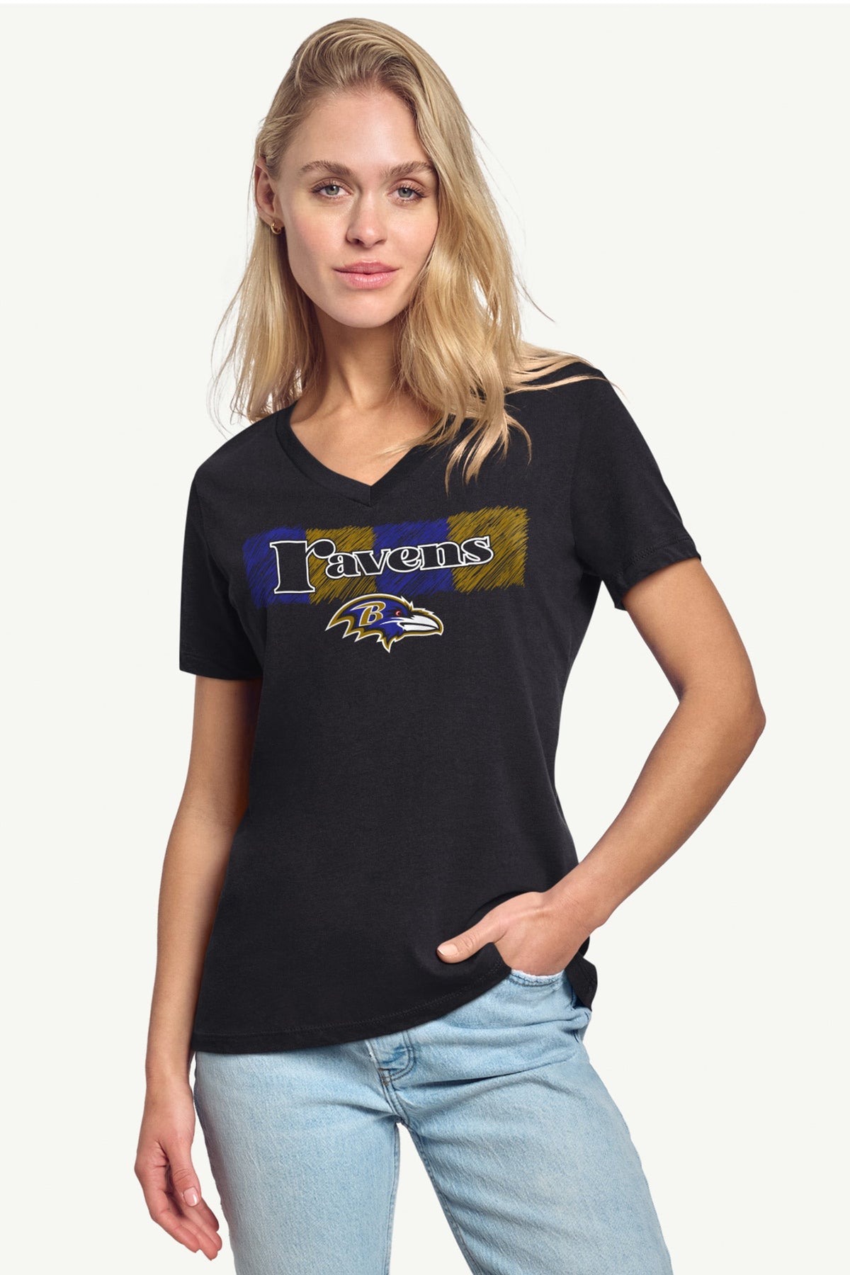 WOMENS BALTIMORE RAVENS COLOR SHADING V-NECK T SHIRT - Black