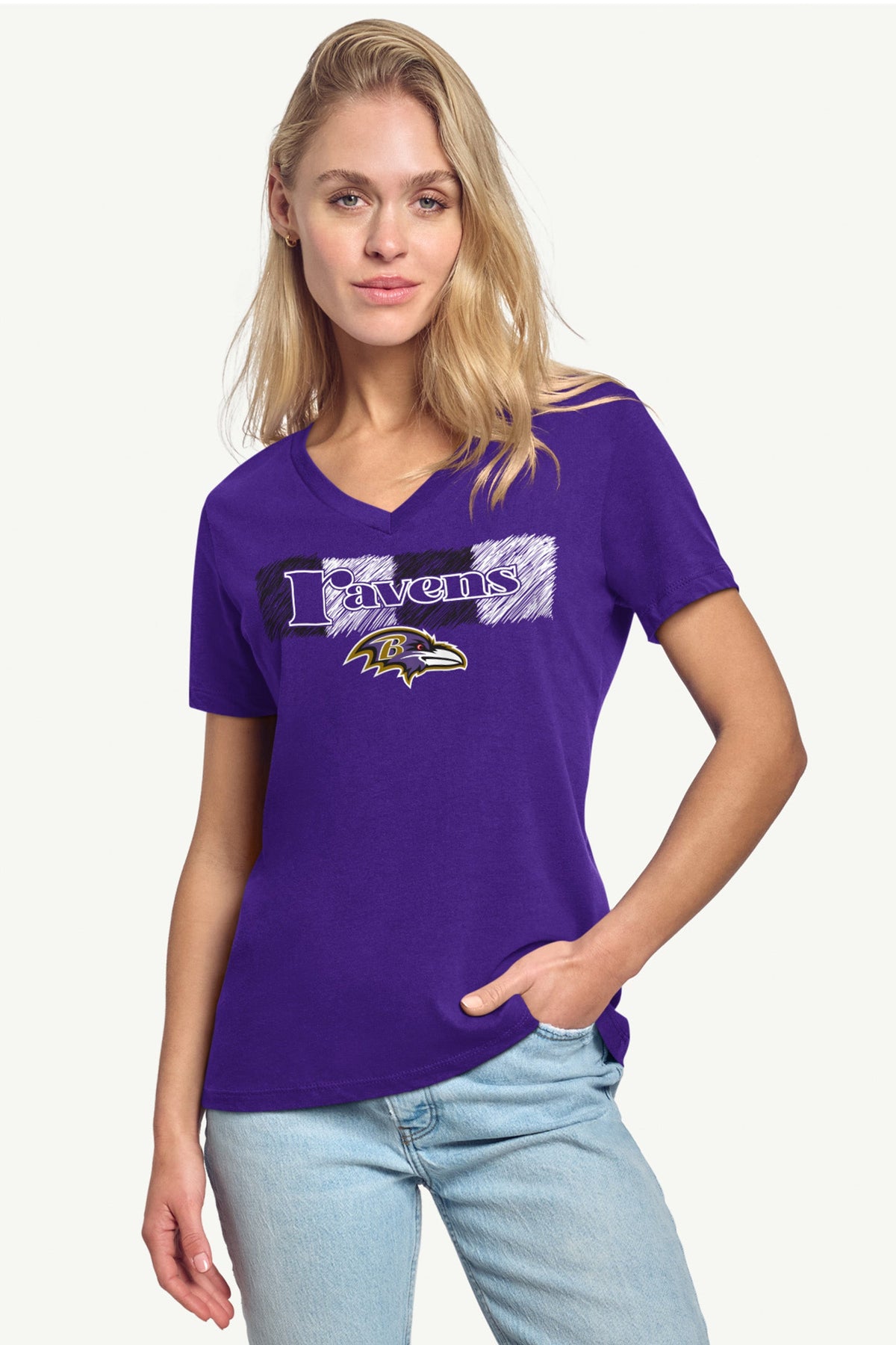 WOMENS BALTIMORE RAVENS COLOR SHADING V-NECK T SHIRT - Purple