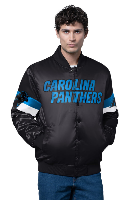 MENS CAROLINA PANTHERS TRIPLE OPTION SATIN VARSITY JACKET - Starter