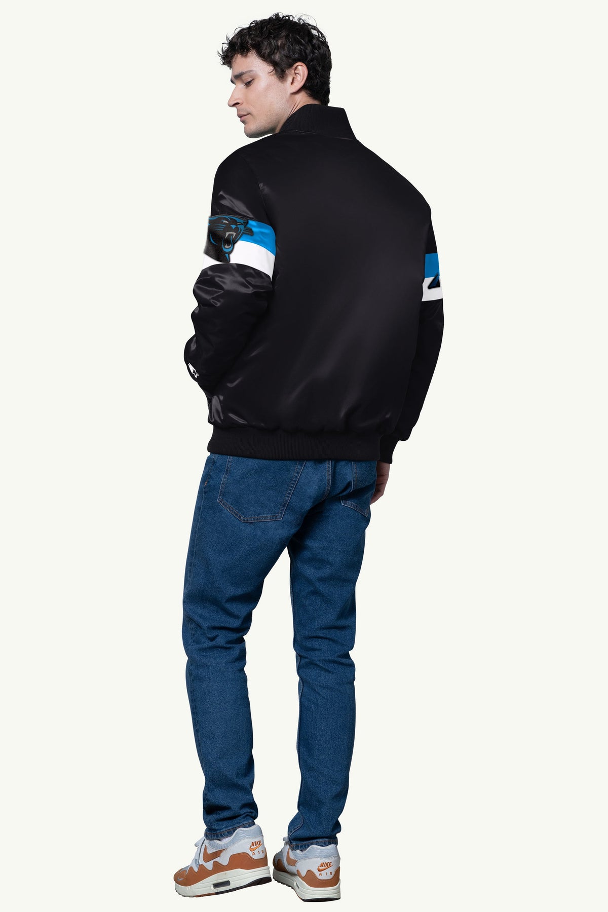 MENS CAROLINA PANTHERS TRIPLE OPTION SATIN VARSITY JACKET - Starter