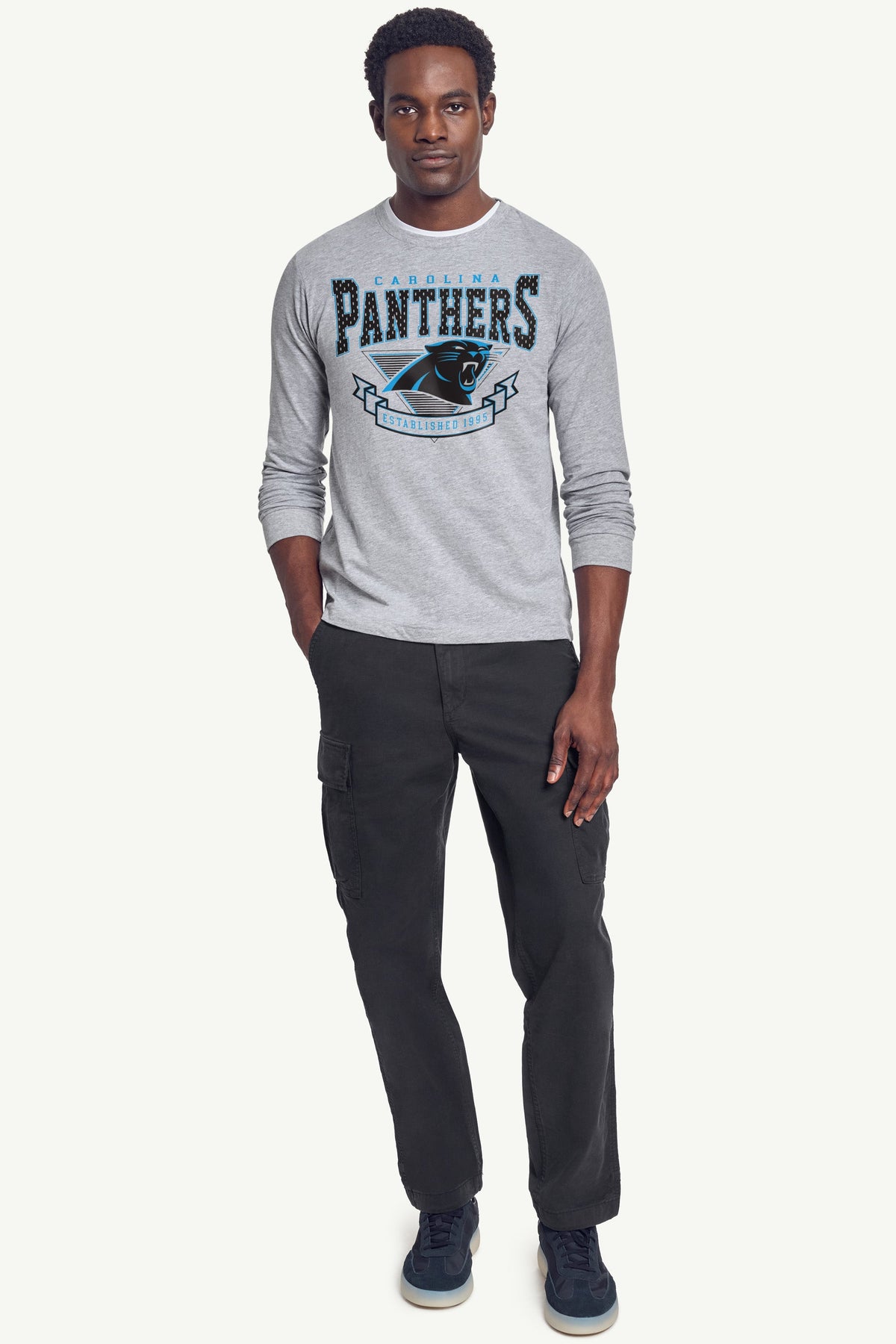MENS CAROLINA PANTHERS 80's INSPIRED LONG SLEEVE T SHIRT - Heather Grey