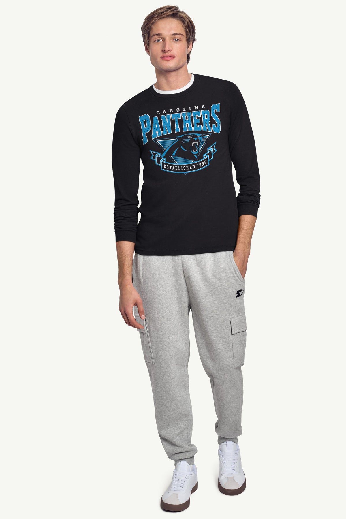 MENS CAROLINA PANTHERS 80's INSPIRED LONG SLEEVE T SHIRT - Black