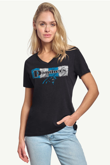 WOMENS CAROLINA PANTHERS COLOR SHADING V-NECK T SHIRT - Black