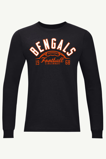 MENS CINCINATTI BENGALS HALF BALL LONG SLEEVE T SHIRT - Black