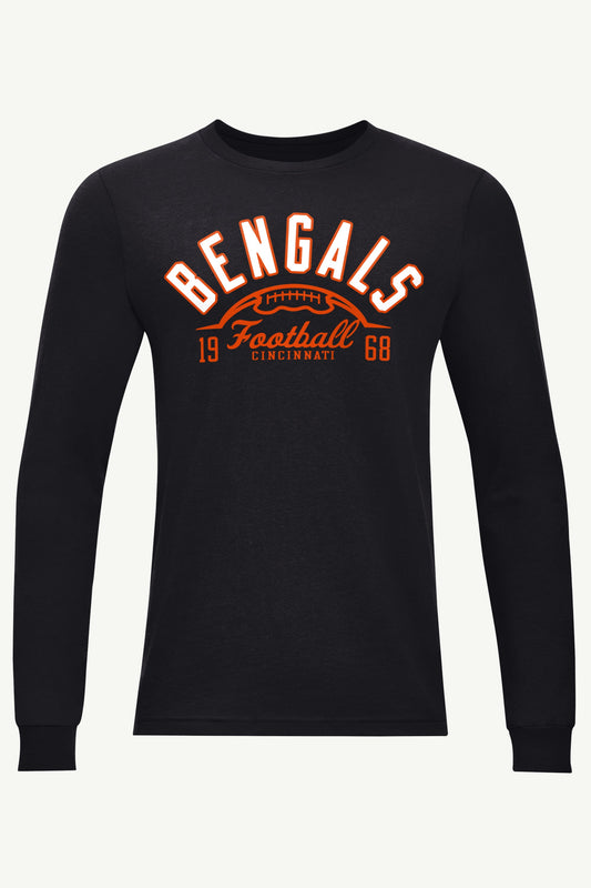 MENS CINCINATTI BENGALS HALF BALL LONG SLEEVE T SHIRT - Black