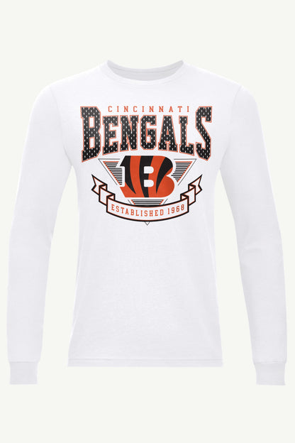 MENS CINCINATTI BENGALS 80's INSPIRED LONG SLEEVE T SHIRT - White