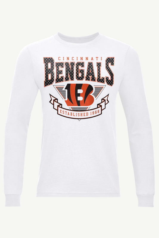MENS CINCINATTI BENGALS 80's INSPIRED LONG SLEEVE T SHIRT - White