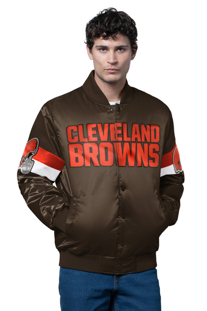 MENS CLEVELAND BROWNS TRIPLE OPTION SATIN VARSITY JACKET - Starter