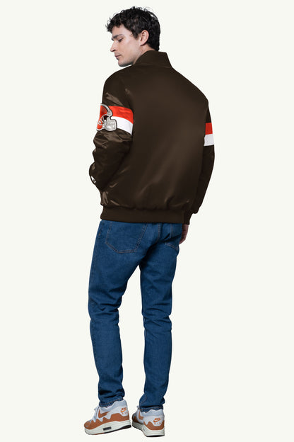 MENS CLEVELAND BROWNS TRIPLE OPTION SATIN VARSITY JACKET - Starter
