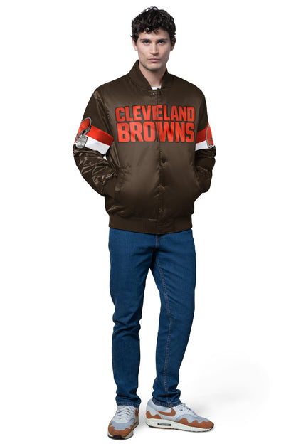 MENS CLEVELAND BROWNS TRIPLE OPTION SATIN VARSITY JACKET - Starter