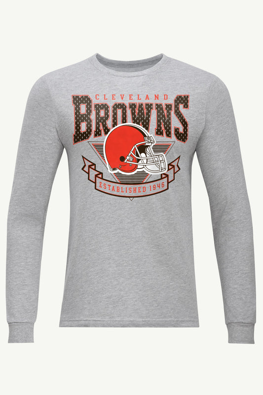 MENS CLEVELAND BROWNS 80's INSPIRED LONG SLEEVE T SHIRT - Heather Grey