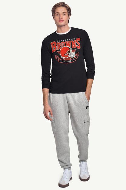 MENS CLEVELAND BROWNS 80's INSPIRED LONG SLEEVE T SHIRT - Black