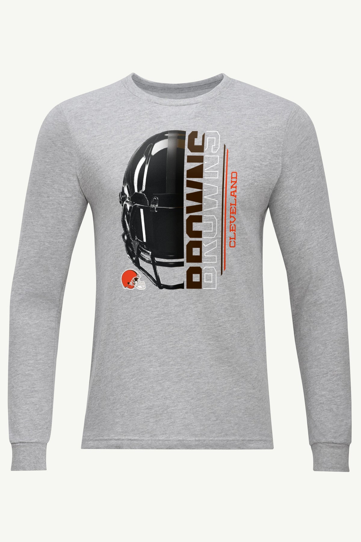 MENS CLEVELAND BROWNS HALF HELMET LONG SLEEVE T SHIRT - Heather Grey