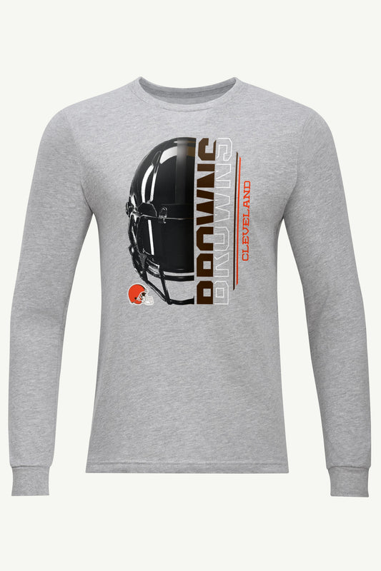 MENS CLEVELAND BROWNS HALF HELMET LONG SLEEVE T SHIRT - Heather Grey