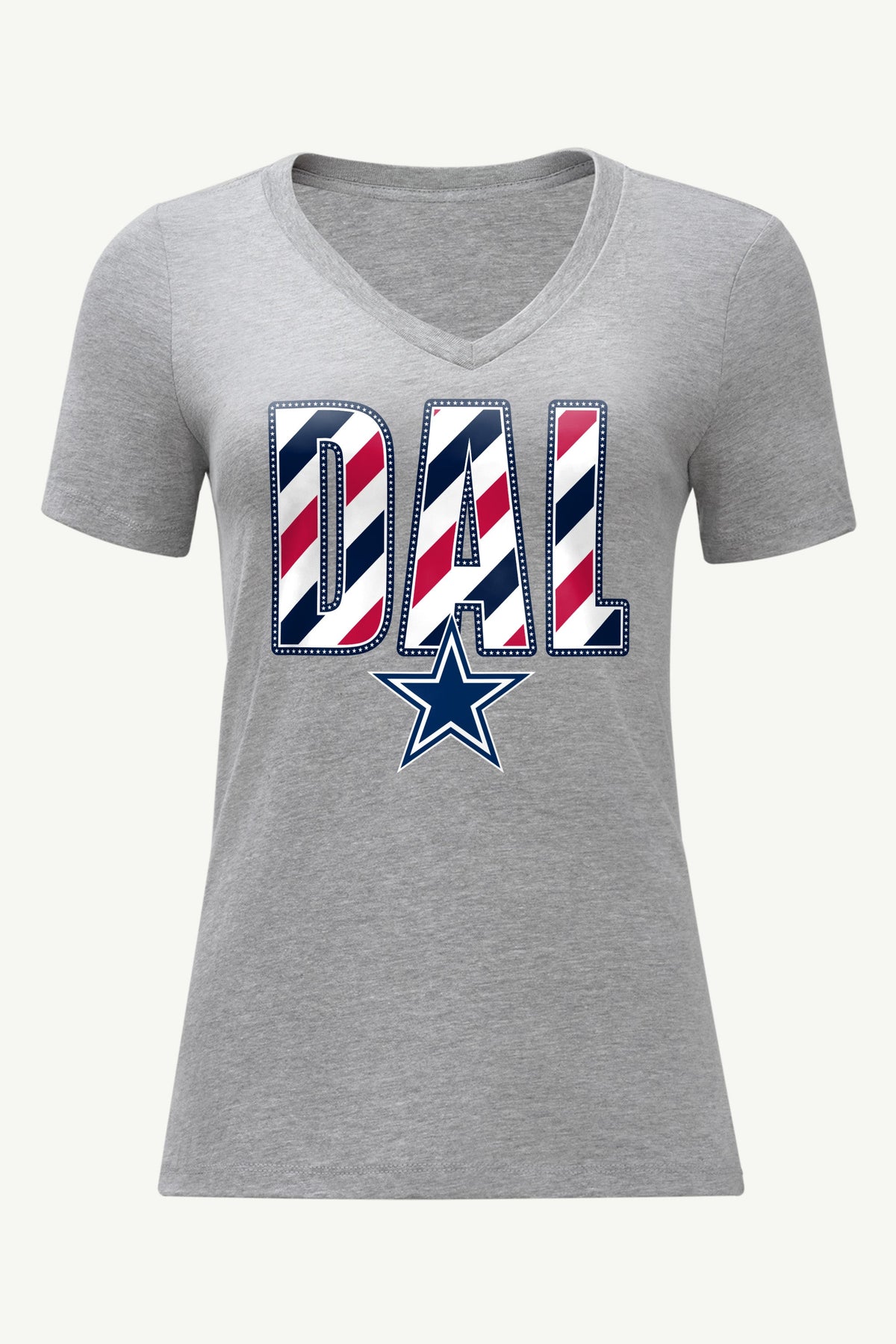 WOMENS DALLAS COWBOYS STARS AND STRIPES V NECK T SHIRT - Grey