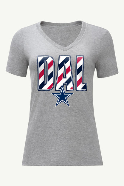 WOMENS DALLAS COWBOYS STARS AND STRIPES V NECK T SHIRT - Grey