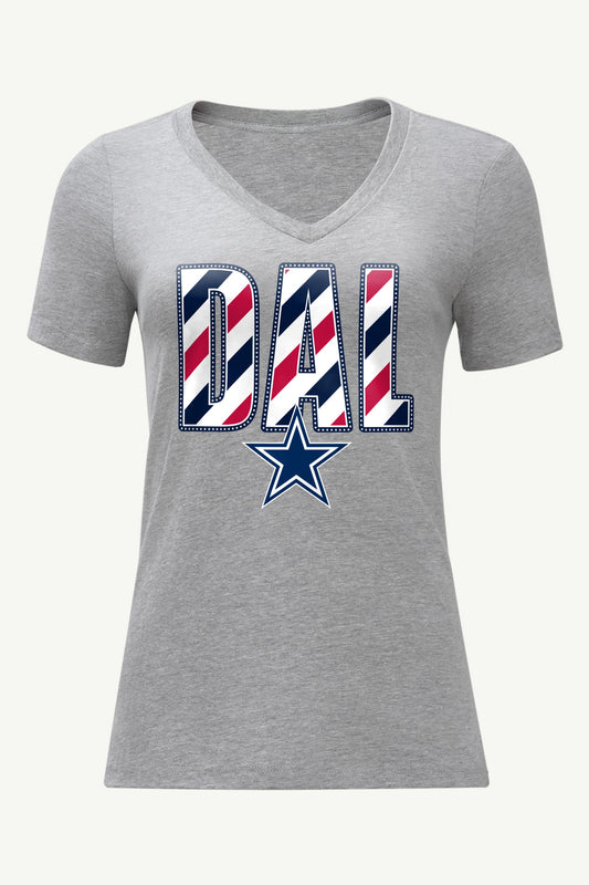 WOMENS DALLAS COWBOYS STARS AND STRIPES V NECK T SHIRT - Grey
