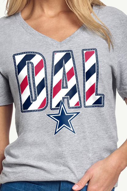WOMENS DALLAS COWBOYS STARS AND STRIPES V NECK T SHIRT - Grey