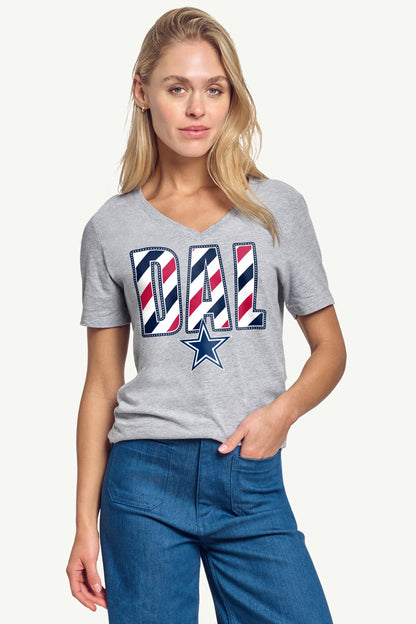 WOMENS DALLAS COWBOYS STARS AND STRIPES V NECK T SHIRT - Grey
