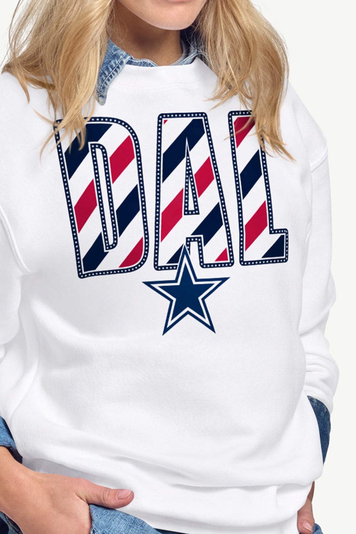 WOMENS DALLAS COWBOYS STARS AND STRIPES SWEATSHIRT - White
