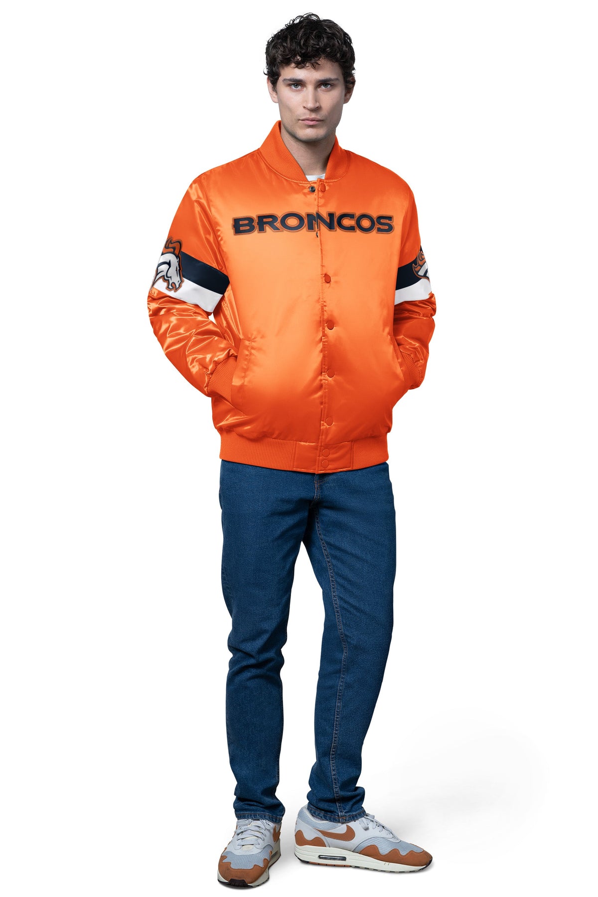 MENS DENVER BRONCOS TRIPLE OPTION SATIN VARSITY JACKET - Starter
