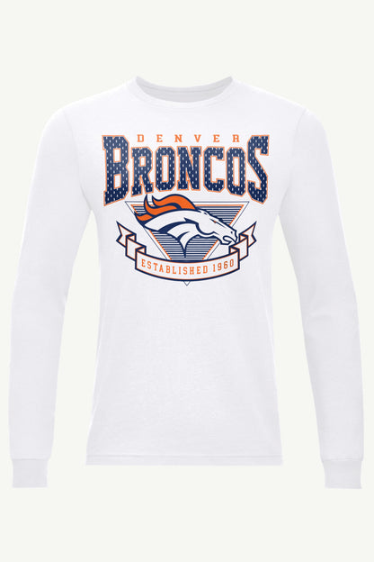 MENS DENVER BRONCOS 80's INSPIRED LONG SLEEVE T SHIRT - White