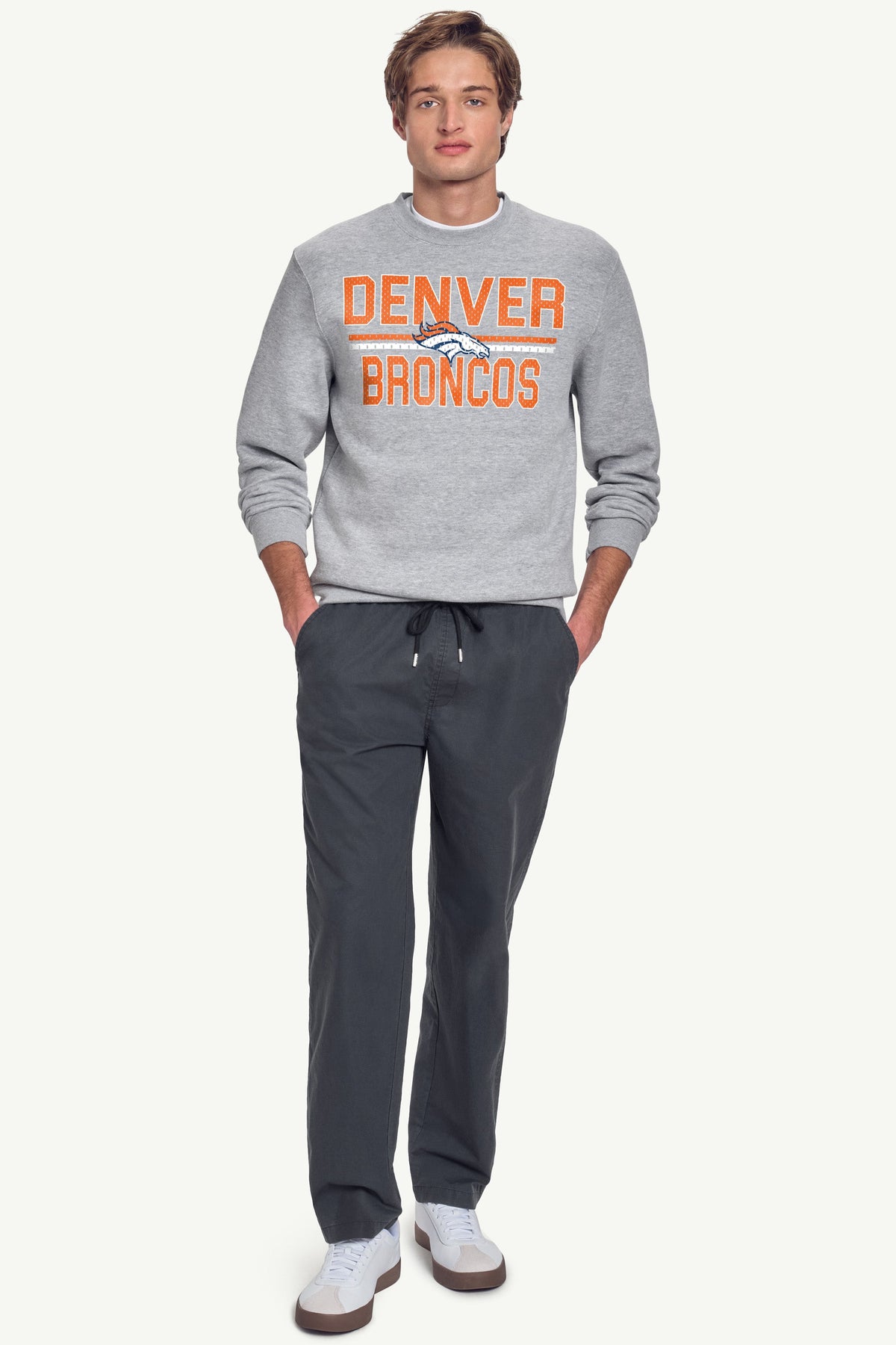 MENS DENVER BRONCOS MESH LOOK SWEATSHIRT - Heather Grey