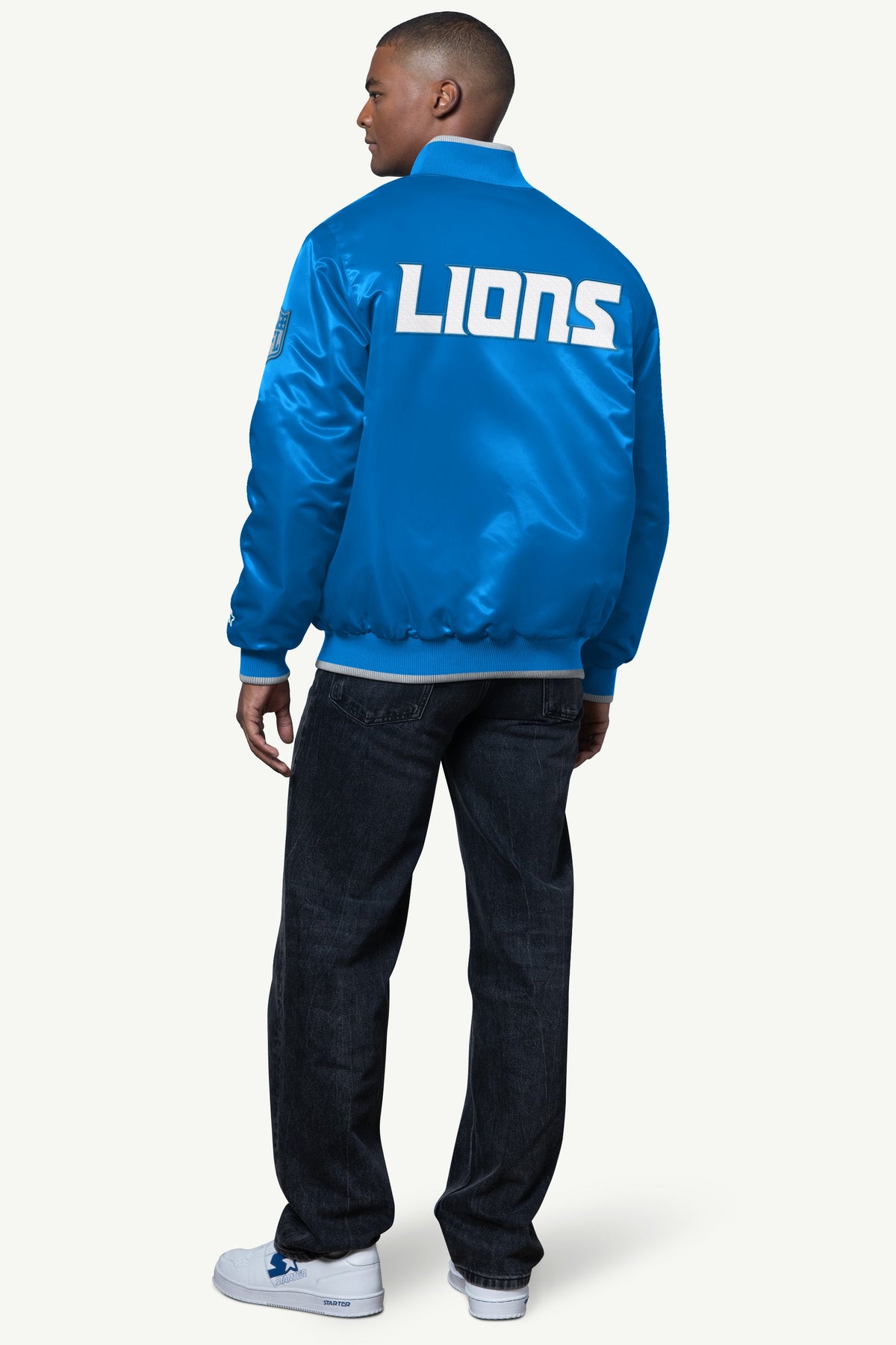 MENS DETROIT LIONS AMBASSADOR SATIN VARSITY JACKET - Starter