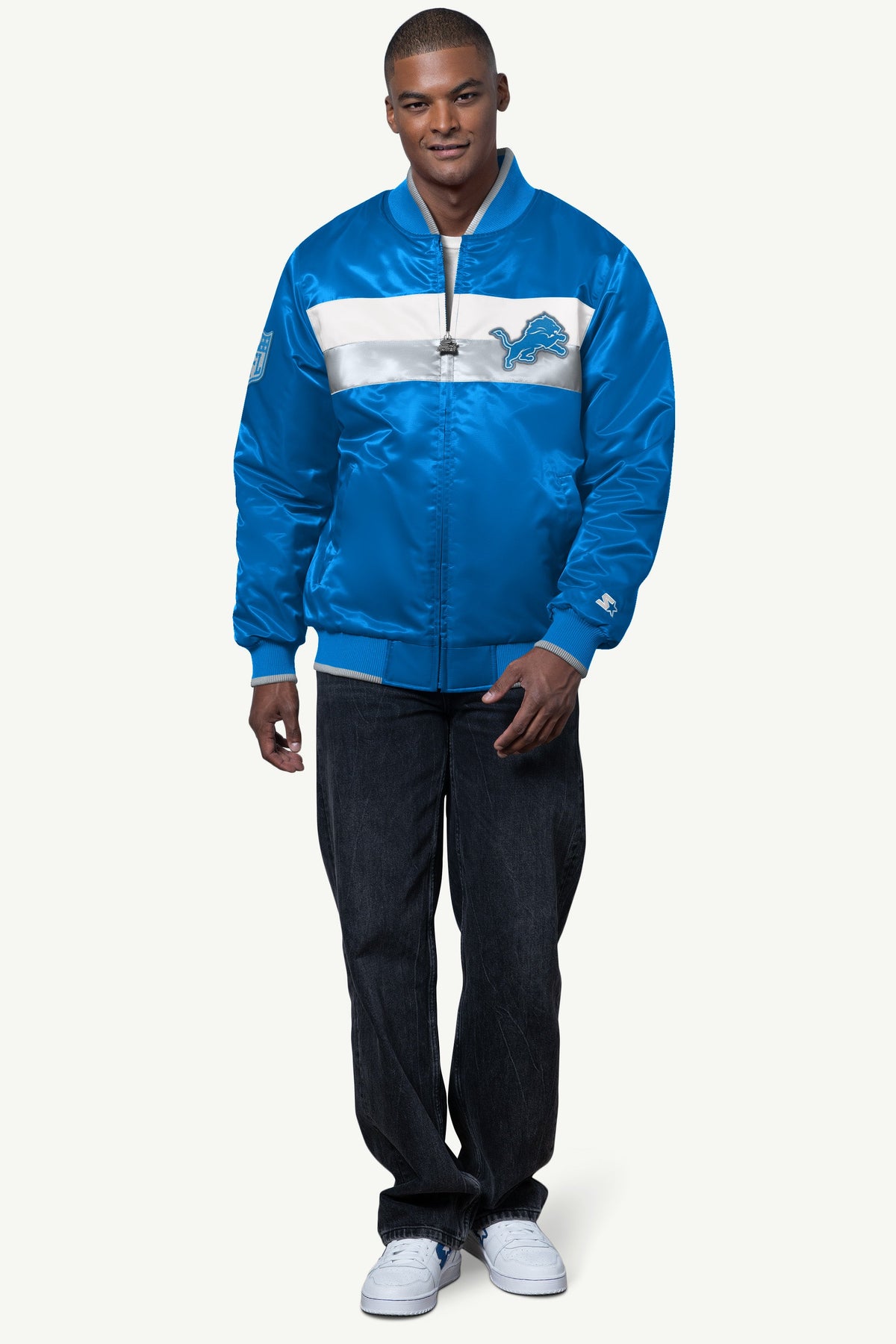 MENS DETROIT LIONS AMBASSADOR SATIN VARSITY JACKET - Starter