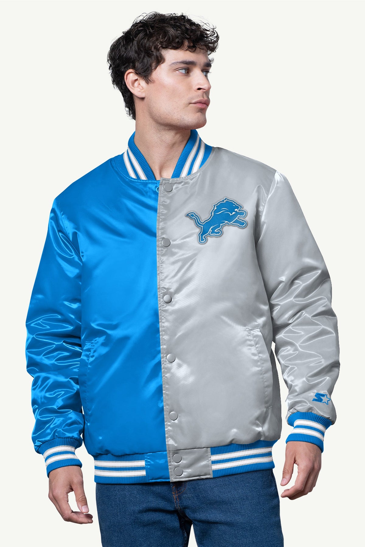 MENS DETROIT LIONS SATIN VARSITY JACKET - Multi