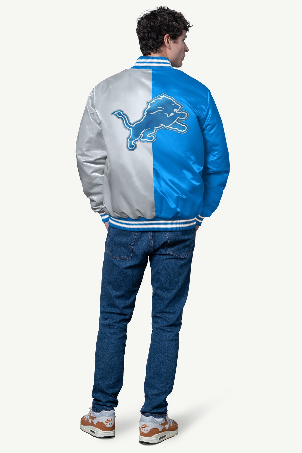 MENS DETROIT LIONS SATIN VARSITY JACKET - Multi