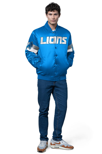 MENS DETROIT LIONS TRIPLE OPTION SATIN VARSITY JACKET - Starter