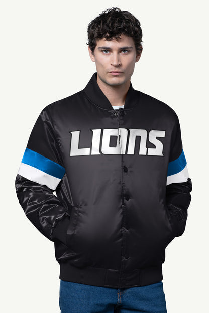 MENS DETROIT LIONS SATIN VARSITY JACKET - Multi