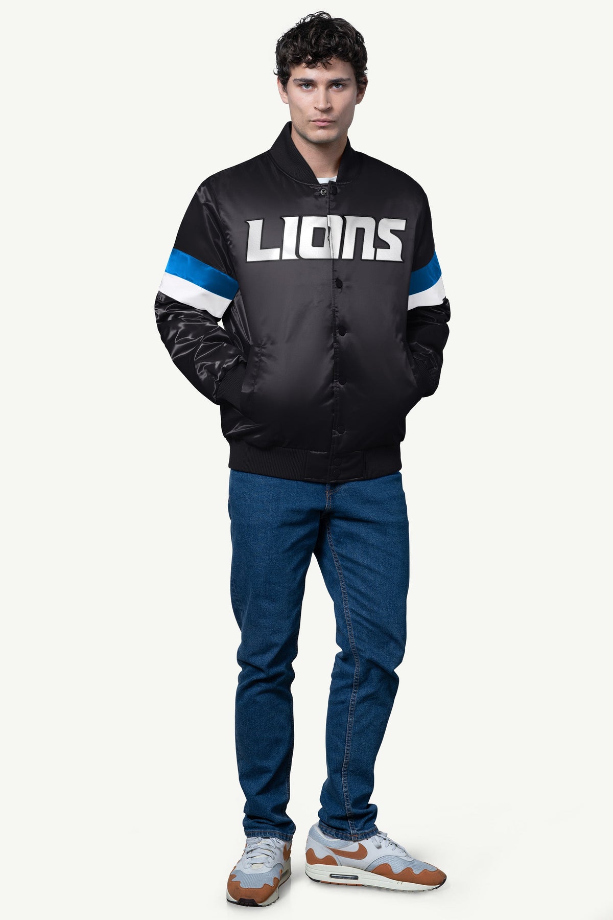 MENS DETROIT LIONS SATIN VARSITY JACKET - Multi