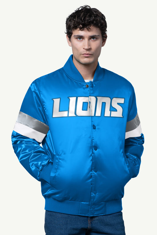 MENS DETROIT LIONS SATIN VARSITY JACKET - Multi